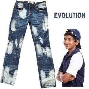 EVOLUTION IN DESIGN Blue Distressed Denim Bleached Paint Splatter Jeans Boys 14
